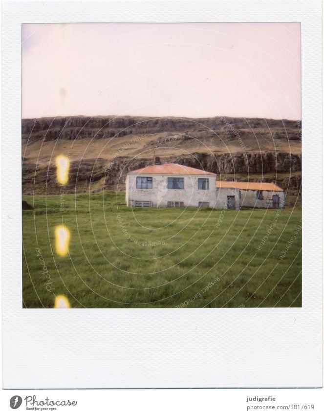 Polaroid of an Icelandic house House (Residential Structure) Landscape dwell Loneliness Building Exterior shot Deserted Colour photo Roof Window