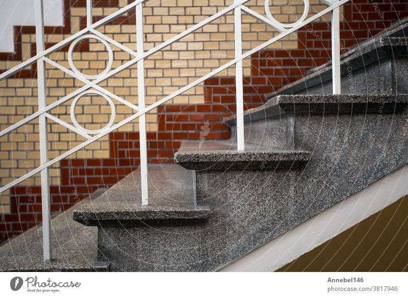 Old historic building with luxury stairs and tiled wall, beautiful marble design of old building and white handrail staircase stairway architecture style house