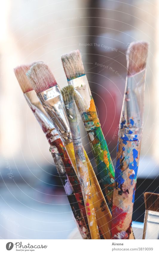 Autumn is now finished with the painting Paintbrush Painting equipment Art Fine Art Colour variegated colour stains Work break colored bristle brush creatively