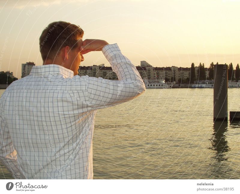 View of Vienna Young man Danube Island Sunset Town Man Romance Austria Twilight Shirt Captain Vacation & Travel House (Residential Structure) City trip