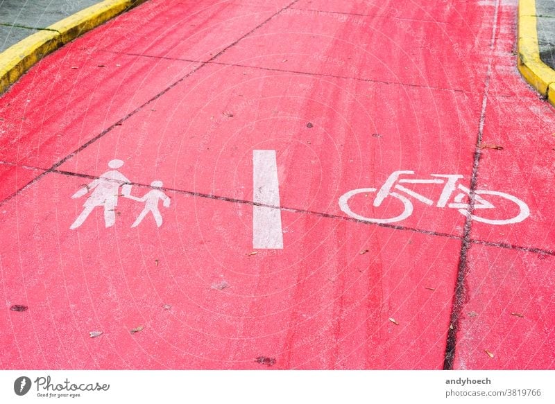 Footpath and bike path divided by a white line asphalt attention bicycle Bike biking circle city dividing dividing line europe foot path footpath healthy icon
