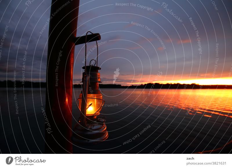 From now on, silence! Night Dusk Evening Sunlight Relaxation Calm Sky Nature Landscape Light Lakeside Blue Clouds boat Boating trip Reflection Sunset Summer