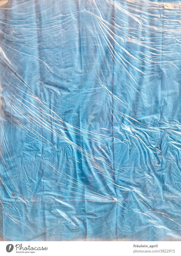 Folds - different foils Packing film crease Structures and shapes Detail Abstract Protection Wrinkles Plastic tarpaulin Mysterious Covers (Construction) Blue