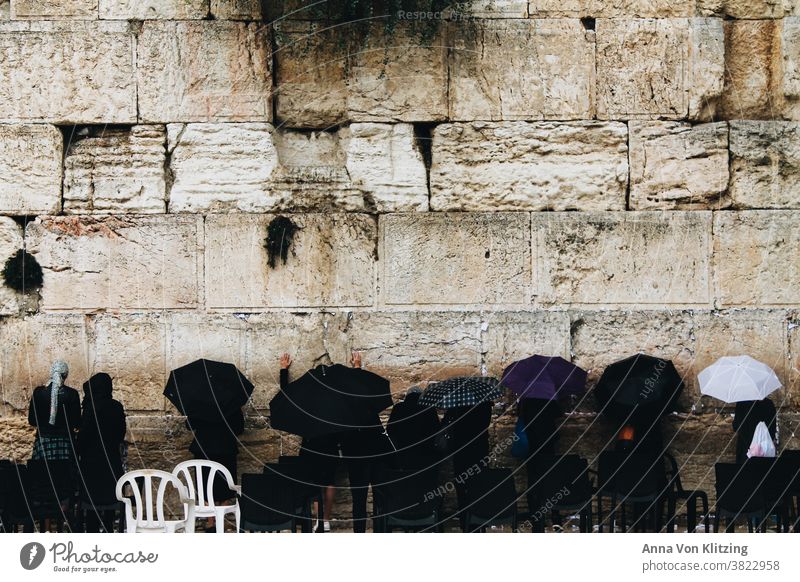 Wailing Wall - Praying Women pray The Wailing wall West Jerusalem Rain Umbrella Wall (barrier) Religion and faith women Israel Judaism Jewish Stone stones