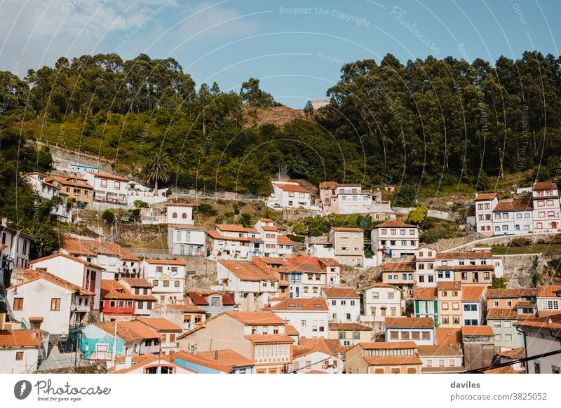 Cityscape of Cudillero village, in the north of Spain. Cudillero is a charming village in Asturias, placed on a hill of the Atlantic coastline, with picturesque architecture and touristic restaurants and corners