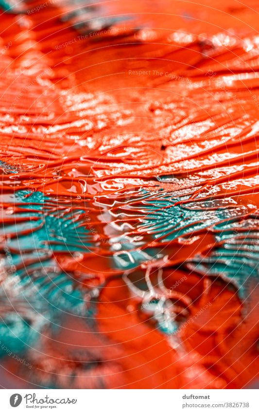 Close up of acrylic paint in orange and turquoise Acrylic paint Art colors Pattern Painting (action, artwork) Colour Circle Background picture Handcrafts