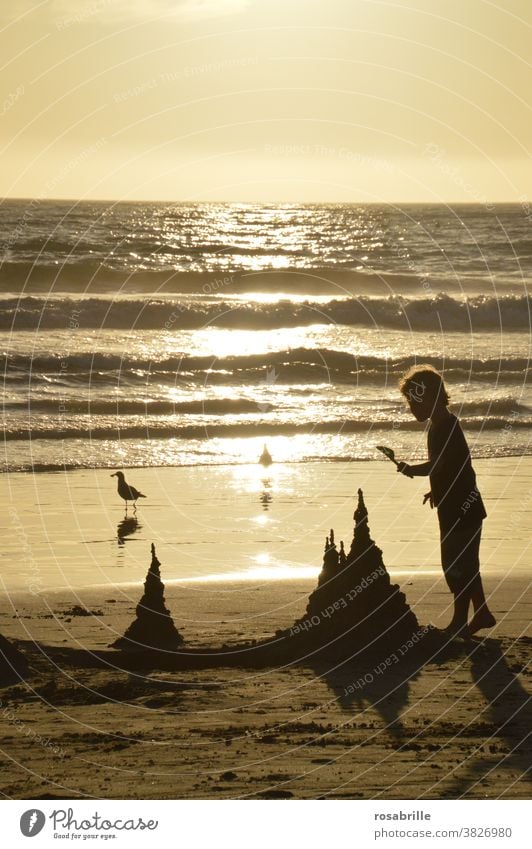 who the muse kisses... || who builds a beautiful castle out of sand Beach vacation Sandcastle Sunset Ocean Child Boy (child) Toddler Playing Playful fun Joy