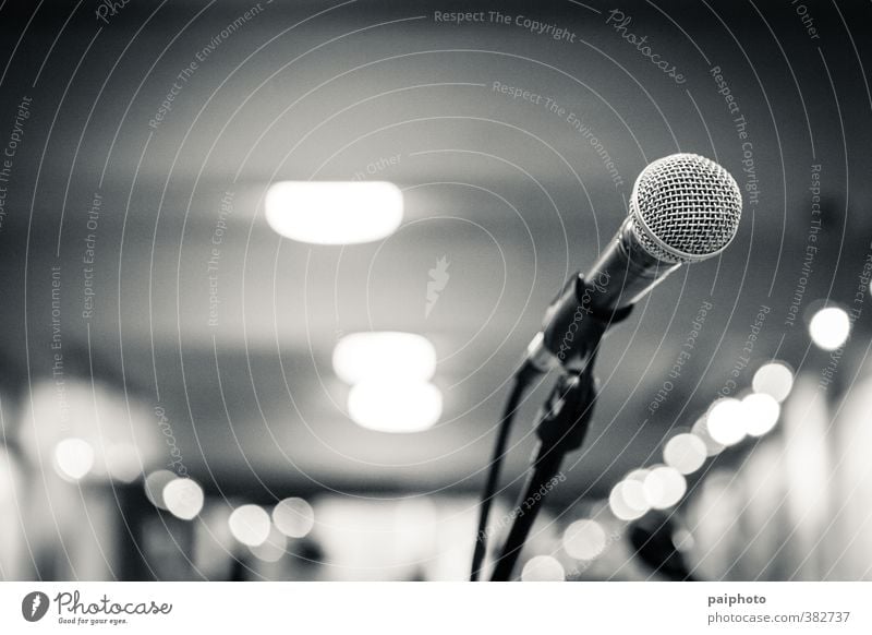 microphone isolated Concert Empty Hall Microphone Microphone lead Loneliness Black & white photo Festival gig Gray mike Music Presentation scenario Sing Stage