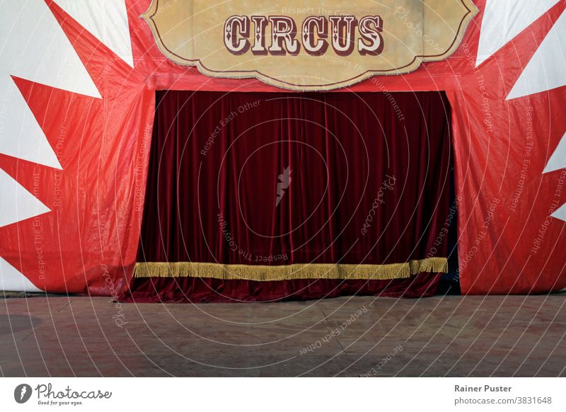 Closed stage curtains of a circus before the show anticipation background circus background circus tent drapes empty empty stage entertainment entrance event