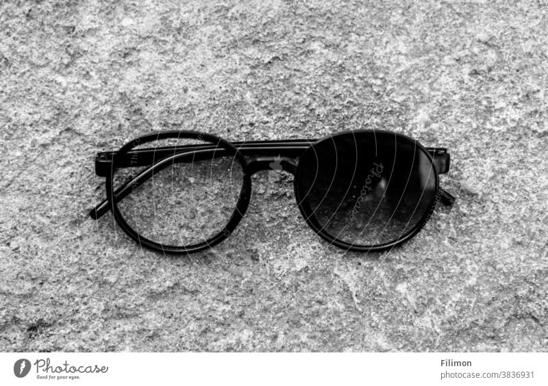 eye glass with one broken lens eye glasses Sunglasses Broken black and white dropped Black & white photo