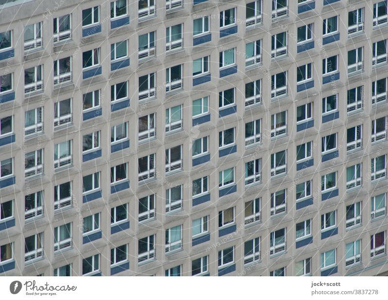 sloping facade of the prefabricated building Prefab construction Facade Architecture Gloomy Window Symmetry Structures and shapes Building Sharp-edged
