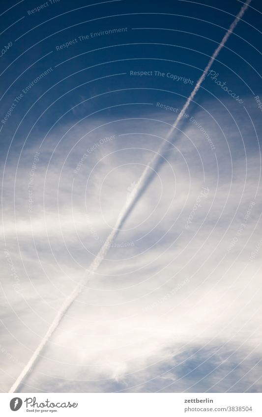 Vapor trails with shadows altocumulus chem trail chemical trail colour spectrum Closing time Worm's-eye view Sky background Climate Climate change Deserted