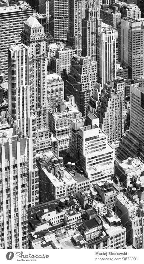 Black and white aerial picture of New York cityscape, USA. NYC new york Manhattan black and white office skyscraper building apartment architecture urban
