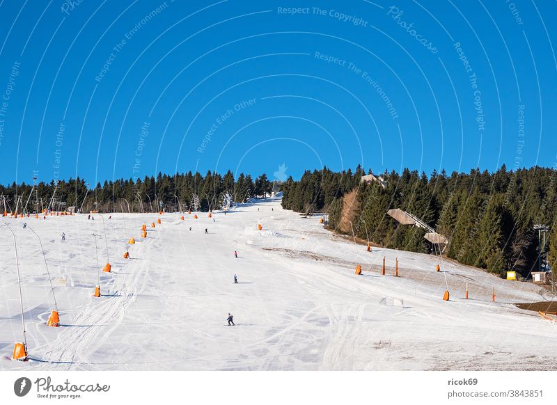 Winter in the Erzgebirge at the Fichtelberg in Oberwiesenthal Ski run mountain mountains Erz Mountains oberwiesenthal Saxony fichtelberg Ski piste Landscape