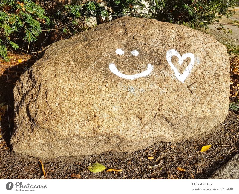 Stone with smiley face and heart Smiley Heart Painted Colour photo Exterior shot beautiful day Sign Deserted Happiness Joie de vivre (Vitality)