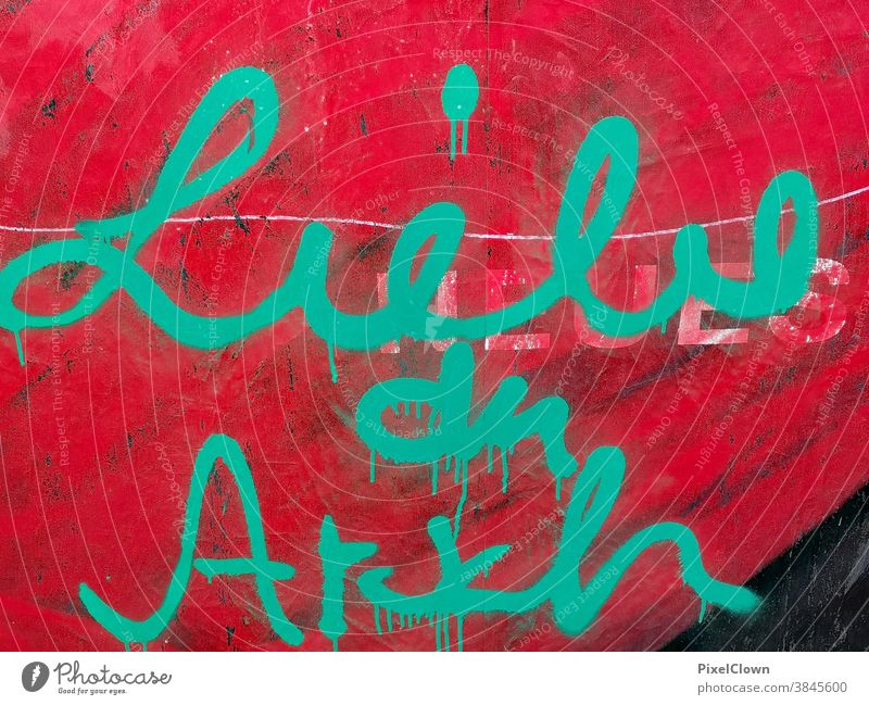 graffiti Graffiti Wall (building) Colour photo Facade Characters Red Love Romance Sign Declaration of love With love