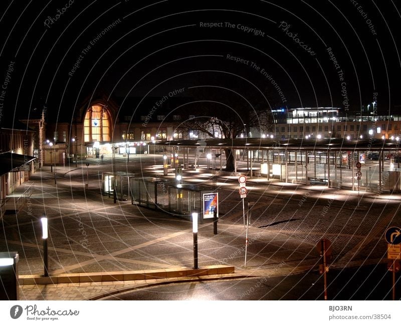 Station forecourt '02 Dark Panorama (View) Lantern Lamp Places Night Architecture station forecourt Bright Railroad Train station Street Large