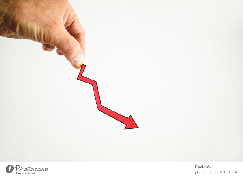 Arrow indicates decrease Downward Statistics deflation Result Future Negative Fiasco decline Share Economy Direction Stock market