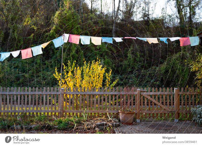 Prayer Flags Multicultural multicultural allotment allot settlement flags Garden variegated motley Spirituality Fence