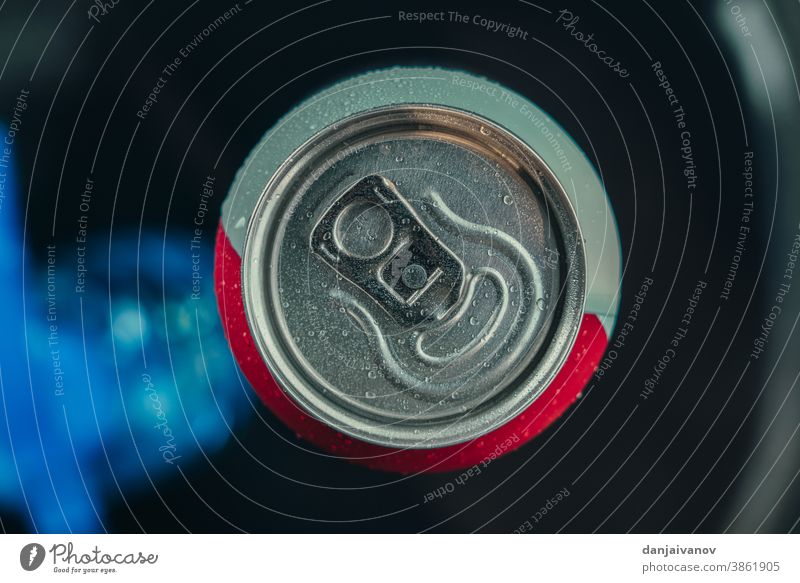 Aluminium can. Upper part of a beer can. View from above Alcoholic drinks background Beer Black Tin Close-up Cold Container Drinking Empty Isolated macro Metal