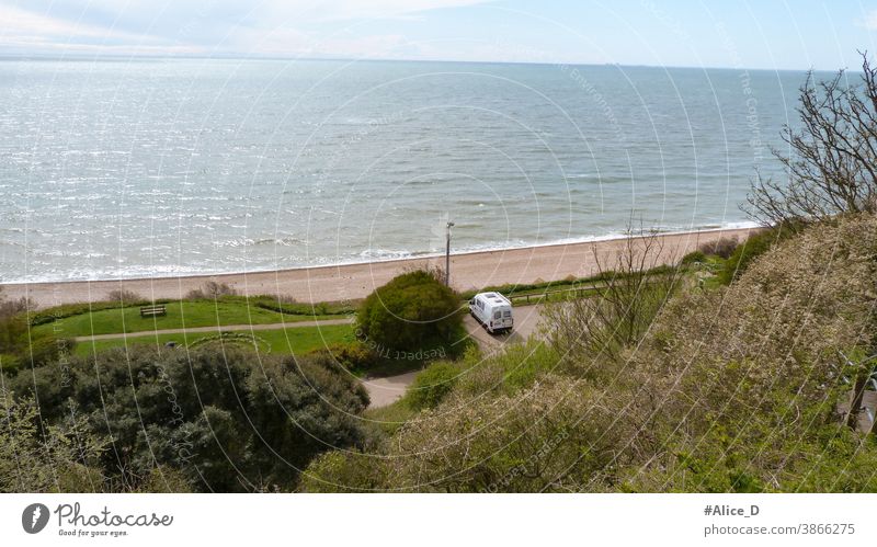 Vanlife with sea view in Folkstone UK Wide angle Panorama (View) Sunlight Light (Natural Phenomenon) Deserted Morning Leisure and hobbies Wanderlust Loneliness