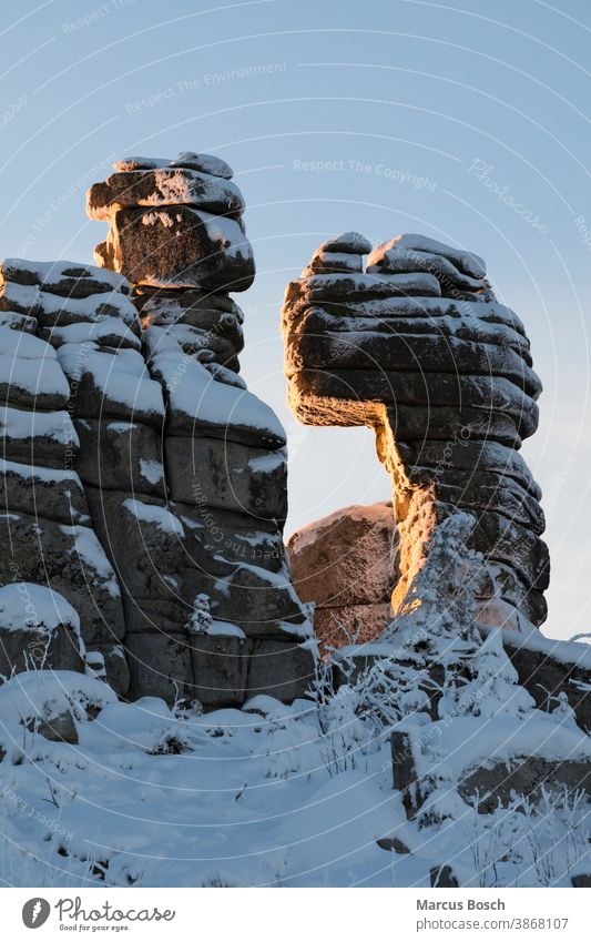 Three-seated rock in the evening light Triple chair Triple chair rock Rock Frost Summit Rocks granite rocks Highlands Low mountain range landscape Evening sun