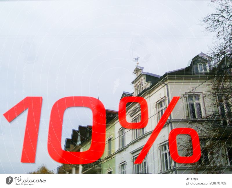 10% on real estate Real estate market Reflection Sky Percent sign Characters inflation price House hunting housing market House (Residential Structure) Building