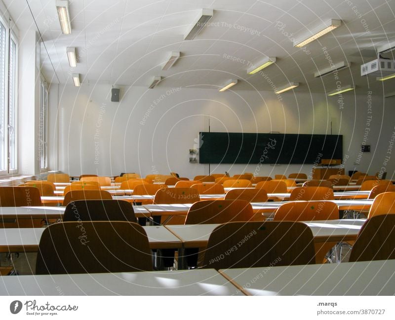 empty classroom School Classroom chairs Blackboard Education Lessons Empty Study study Academic studies university doctrine Light Shadow Lecture hall