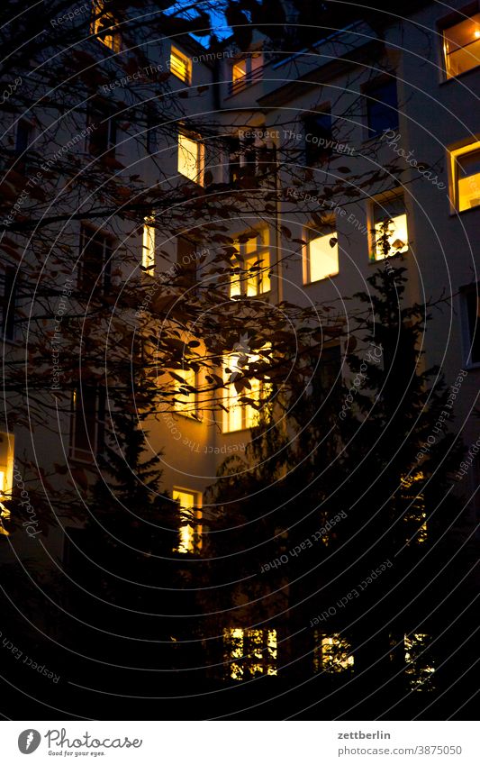 Schöneberg backyard, at night Old building on the outside Fire wall Facade Window House (Residential Structure) Sky Sky blue rear building Backyard Courtyard