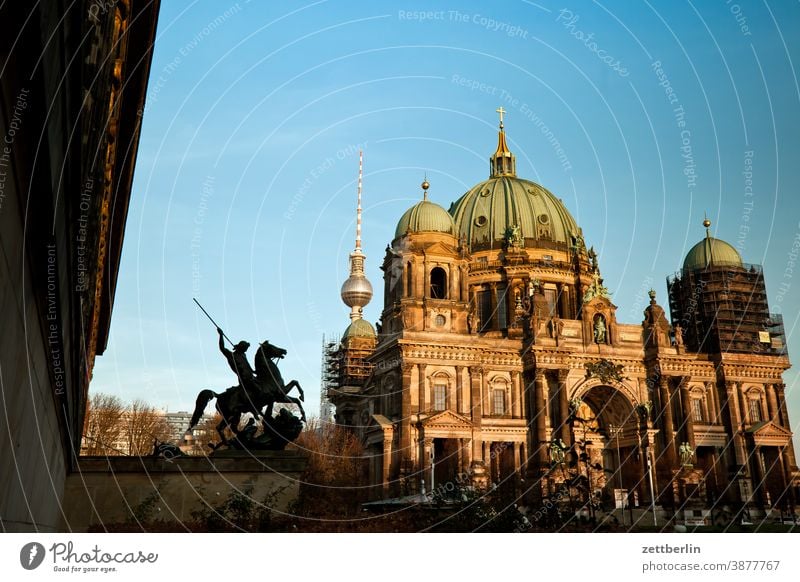 Berlin Cathedral, Altes Museum and Television Tower Architecture Office city Germany Worm's-eye view Capital city House (Residential Structure) Sky downtown