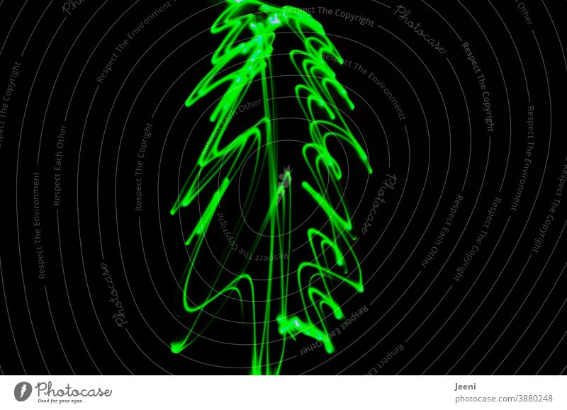 A Christmas tree painted with a child's hand | Light painting with green light Green fir tree Movement Dynamics Painting (action, artwork) Fantasy