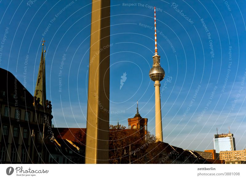 Television Tower, St. Mary's Church and Red City Hall alex Alexanderplatz Architecture Berlin Office city Germany Television tower Worm's-eye view Capital city