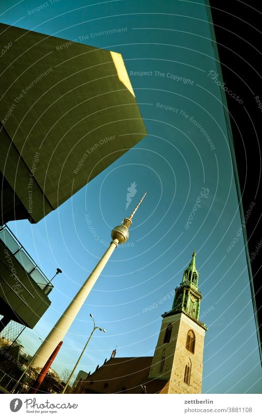 TV tower, Marienkirche and anonymous houses in Karl-Liebknecht-Straße alex Alexanderplatz Architecture Berlin Office city Germany Television tower