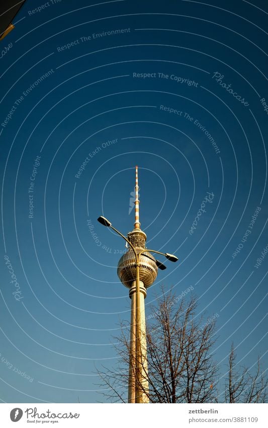 TV tower behind street light alex Alexanderplatz Architecture Berlin Office city Germany Television tower Worm's-eye view Capital city