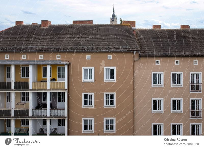 apartment buildings with and without balconies House (Residential Structure) houses Apartment Building Architecture Facade Balconies Loggia loggies Church spire