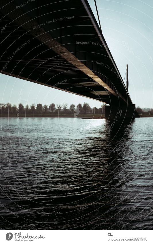 rhine bridge Bridge River Rhine Duesseldorf Architecture Sky Theodor Heuss bridge Water