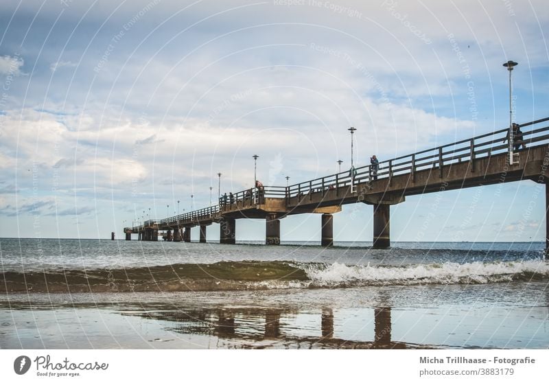 Wind and waves at the pier Ahlbeck Sea bridge Island Usedom Baltic Sea Bridge Architecture Beach Waves Water Sky Clouds Landscape Vacation & Travel Tourism