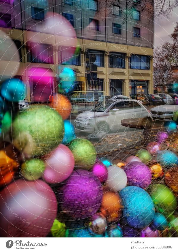 City Christmas Town Street cars Car Transport christmas ornaments christmas balls reflection House (Residential Structure) Deserted Exterior shot Vehicle