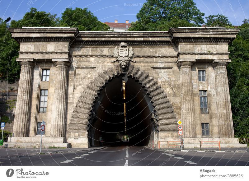 Buda Tunnel under the Castle Hill, opened in 1856, 350 meters long, located in the city of Budapest, Hungary. buda tunnel entrance budapest hungary landmark