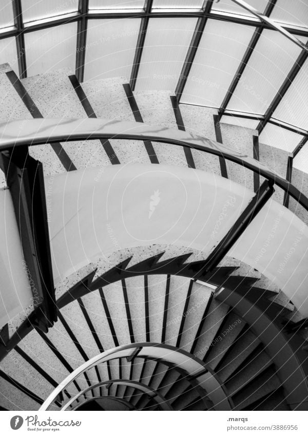 half staircase Stairs Winding staircase Shadow Architecture rail Downward Spiral Perspective Go up Tall Descent Interior design