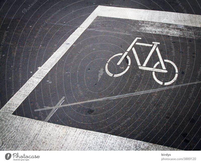 Cycle path marking, road marking on a road before a traffic light cycle path Road marking Bicycle Lane markings Street lines Asphalt Contact loop Transport