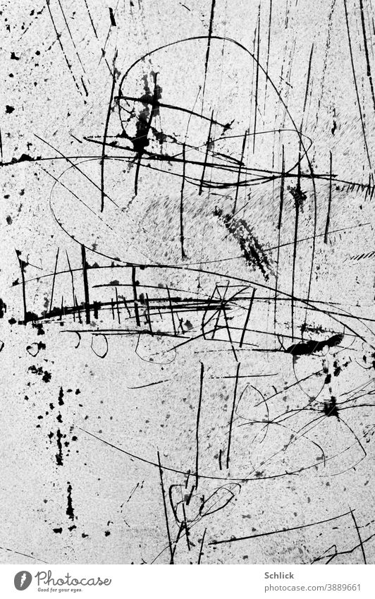 Insolvency abstract drawing on a shop window made opaque with white paint Drawing Abstract black-and-white Heart strokes scribbling lines Shop window detail