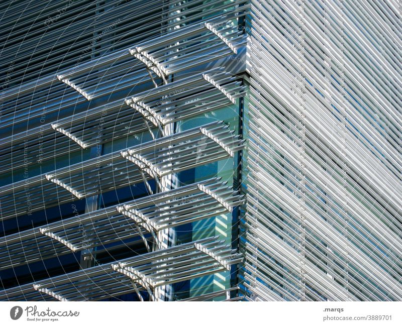 façade Facade Modern Metal Glass Sharp-edged Line Architecture Structures and shapes Building Pattern