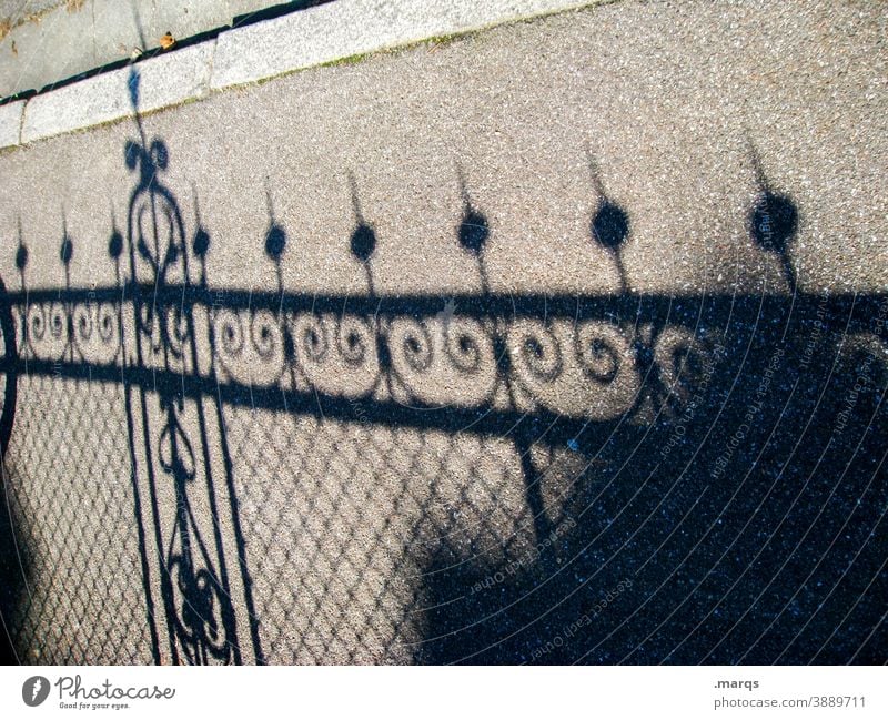 fence Fence Shadow shadow cast Line Structures and shapes Abstract Pattern Grating Barrier Protection Safety cordon Construction Sunlight shut Asphalt Ground