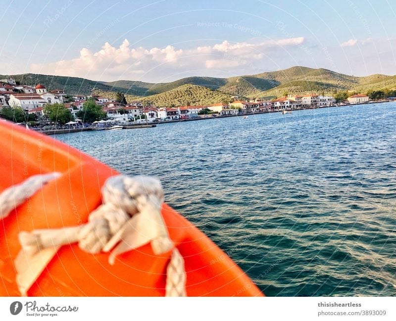 tschüssi | life ring on sailboat in front of island in background, Greece Sailing Sailboat Sailing ship Sailing trip Sailing vacation Sailing yacht Yacht