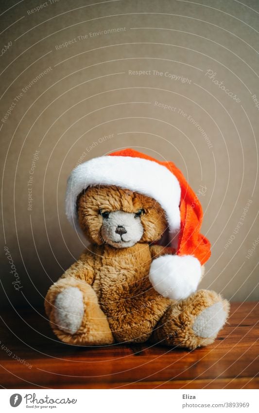 Teddy bear with Christmas cap teddy Christmas hat Christmassy material cuddly toy Santa Claus hat Infancy Red Bear Toys Christmas Teddy Christmas & Advent Brown