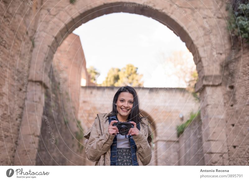 Pretty woman doing tourism in Granada, Spain Visiting sites near to “La Alhambra” granada tourist pretty 30s 30-35 years people one woman only person women