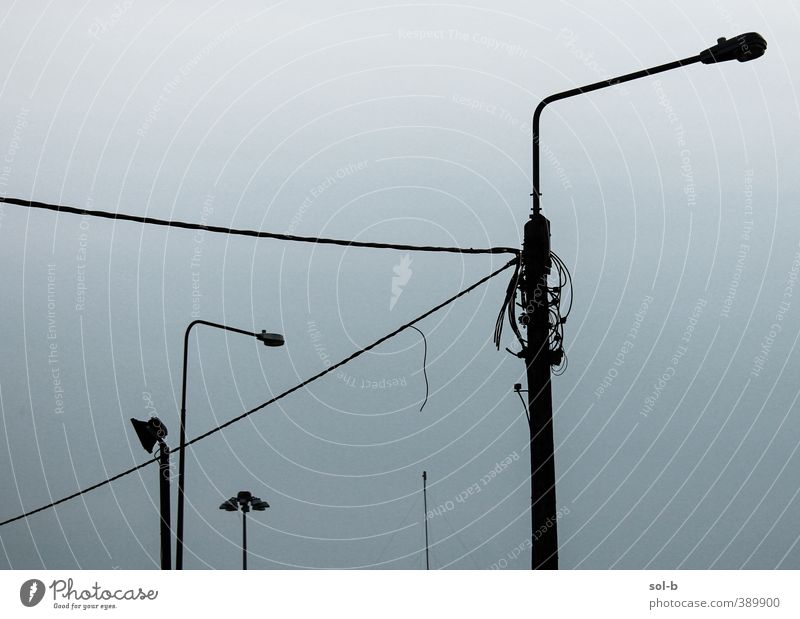 dport | Street Lighting Sky Cloudless sky Town Blue Gray Lamp post Street lamp Street lighting Wrinkle Wire cable Power transmission Irritation Moody Loneliness