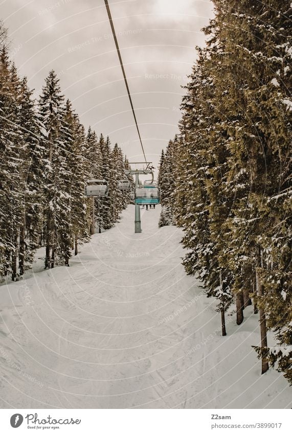 Sessellift in einem Skigebiet erholung südtirol italien österreich bäume natur sessellift skifahren snowboarden wintersport landschaft winterlandschaft kälte