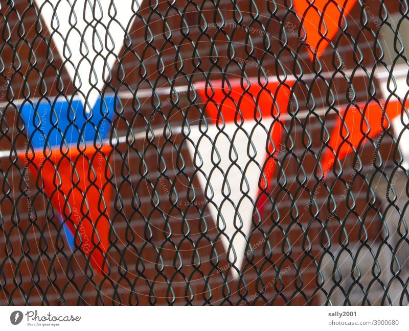 celebrating behind chain-link fences... Pennant pennant chain Pennant garland motley Firm celebrations Wire netting fence Tricolor Behind Tricolour